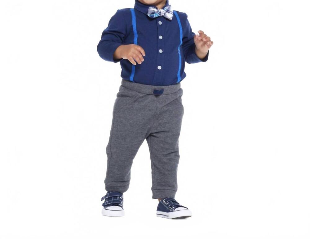 NEW ANDY & EVAN boy's polo shirtzie set in blue/ grey